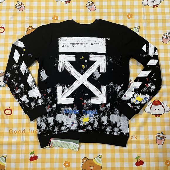 Off-White Black Graffiti-Style Splatter Print Sweatshirt - Picture 6 of 7